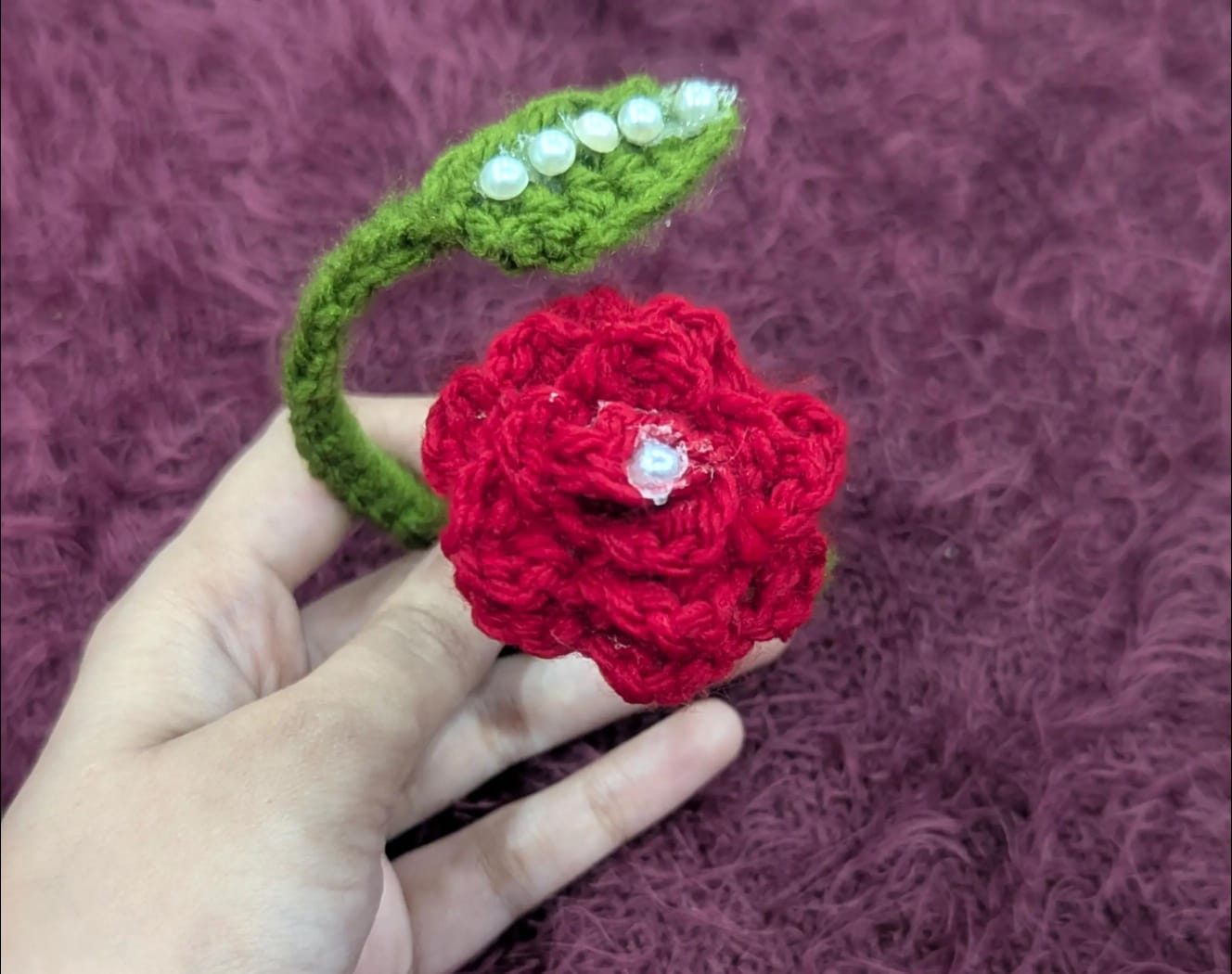 Handmade crochet rose bracelet